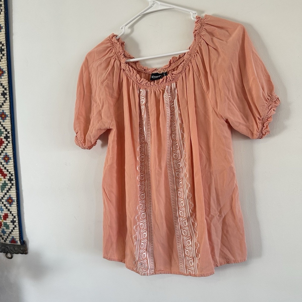 Women's Cruel Denim Coral Embroidered Off Shoulder Blouse Western Large
